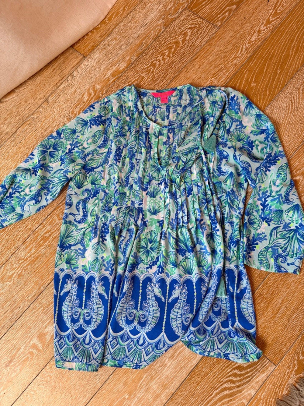 Lilly Pulitzer & Green Sea Life Print Peasant Blouse